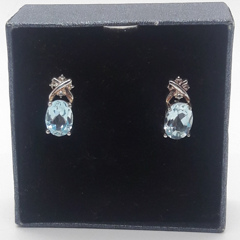 Sterling Silver Earrings with Translucent Blue NEW